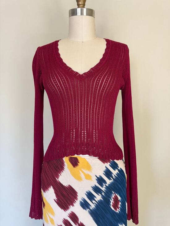 Dior Sweaters - Archival John Galliano Era Christian Dior Burgundy V-Neck Sweater